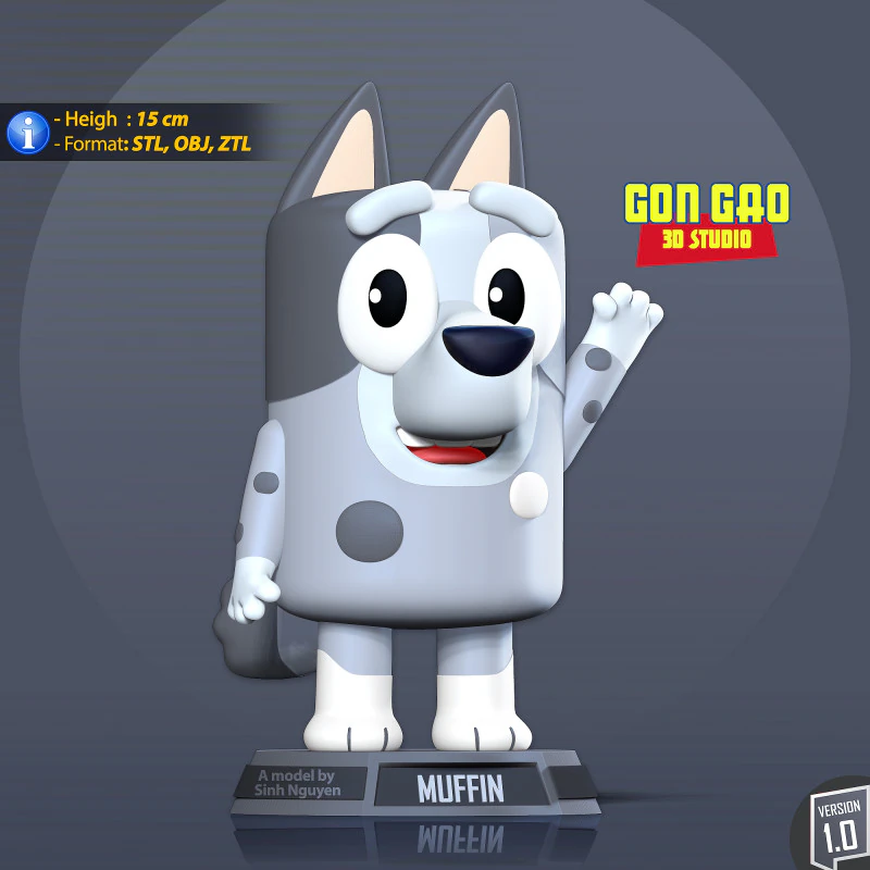 Muffin - Bluey Fanart 3D Print Model .c4d .max .obj .3ds .fbx .stl .blend 