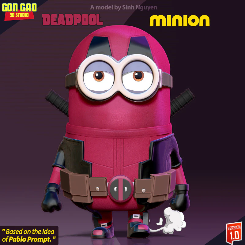 Deadpool Minion 3D Print Model .c4d .max .obj .3ds .fbx .stl .blend 