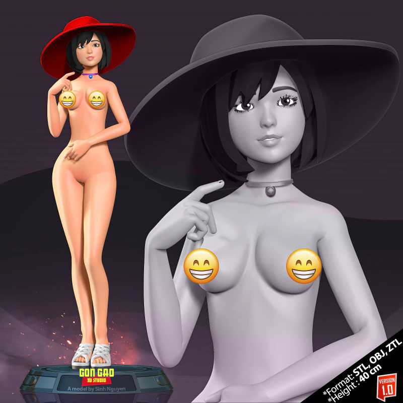 Girl in red hat 3D Print Model .c4d .max .obj .3ds .fbx .stl .blend 