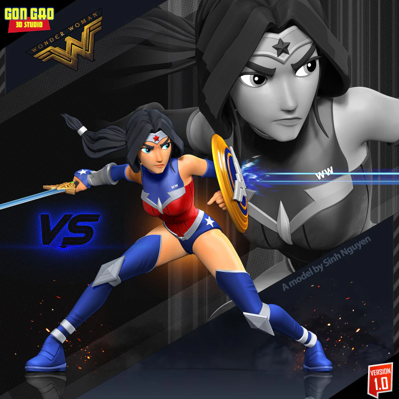 Wonder Woman 3D Print Model .c4d .max .obj .3ds .fbx .stl .blend 