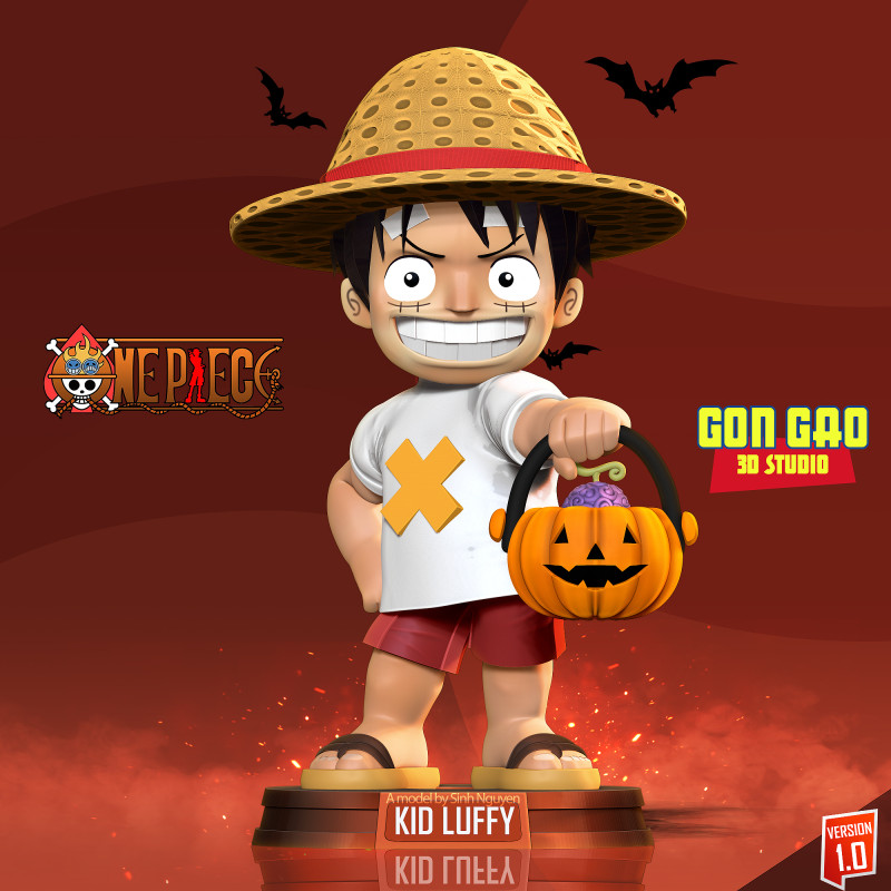 Kid Luffy - Halloween Fanart 3D Print Model .c4d .max .obj .3ds .fbx .stl .blend 