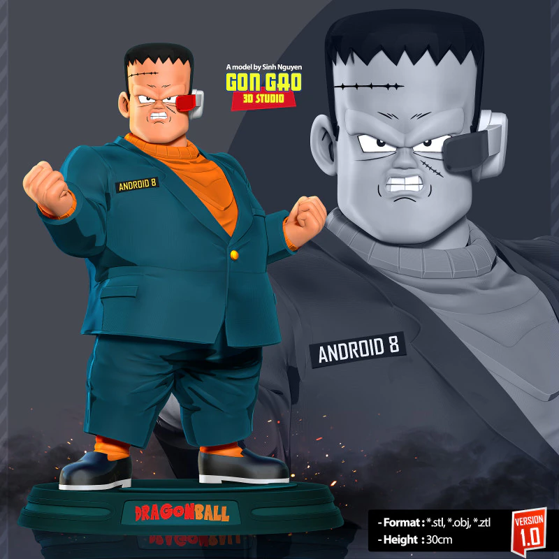 Android 8 - Dragon Ball Fanart 3D Print Model .c4d .max .obj .3ds .fbx .stl .blend 