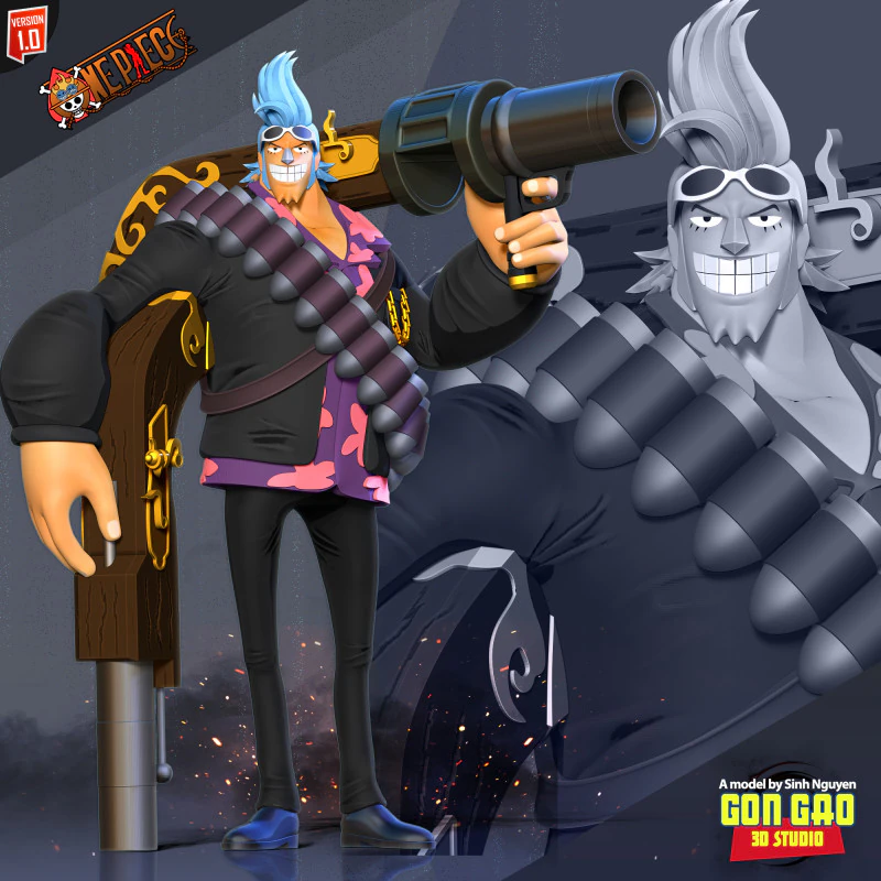 Franky - One Piece Fanart 3D Print Model .c4d .max .obj .3ds .fbx .stl .blend