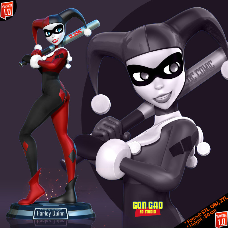 Harley Quinn - Classic 3D Print Model .c4d .max .obj .3ds .fbx .stl .blend
