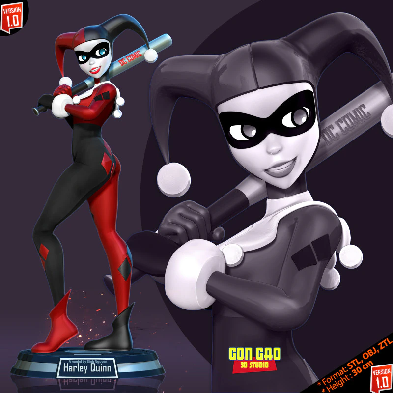 Harley Quinn - Classic 3D Print Model .c4d .max .obj .3ds .fbx .stl .blend 