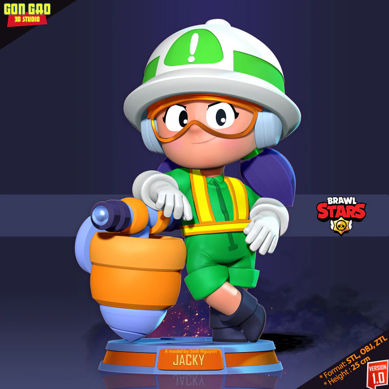 Jacky - Brawl Stars Fanart 3D Print Model .c4d .max .obj .3ds .fbx .stl .blend 
