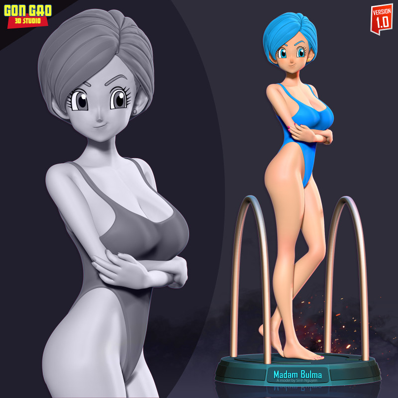 Madam Bulma in einem blauen Bikini 3D Druckmodell .c4d .max .obj .3ds .fbx .stl .blend