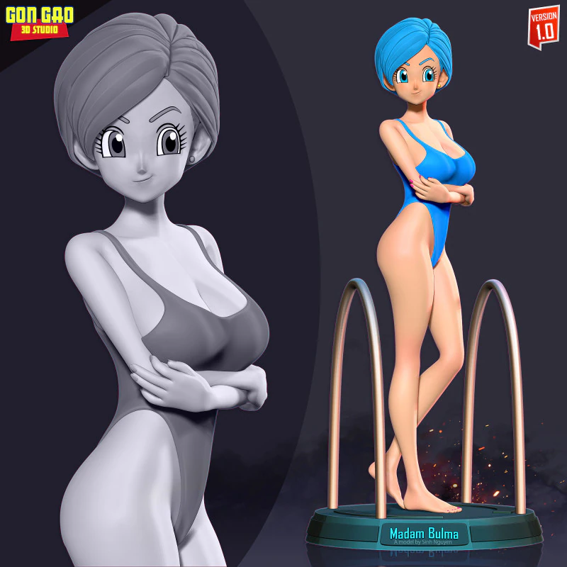 Madam Bulma in a blue bikini 3D Print Model .c4d .max .obj .3ds .fbx .stl .blend 