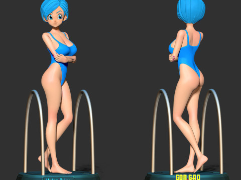Madam Bulma in einem blauen Bikini 3D Druckmodell