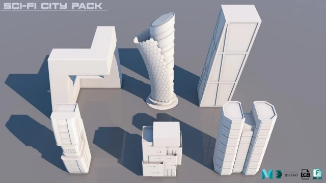 scifi city pack 3D Model .c4d .max .obj .3ds .fbx .stl .blend 