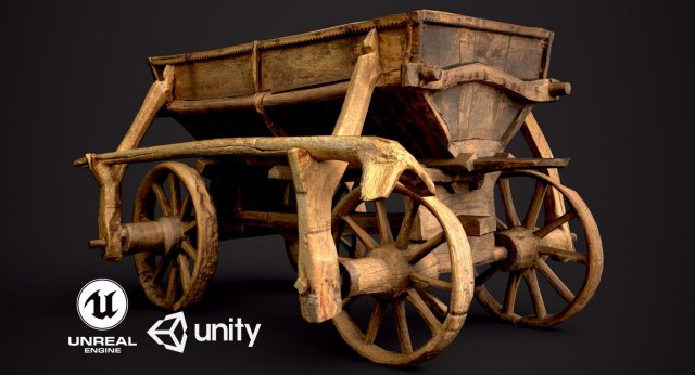 old wooden cart 3D Model .c4d .max .obj .3ds .fbx .stl .blend 