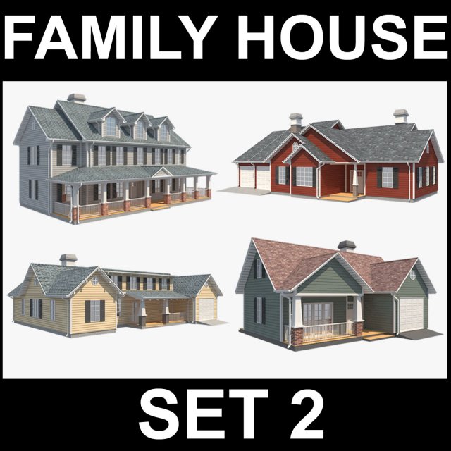 family house set2 Model 3D .c4d .max .obj .3ds .fbx .stl .blend 