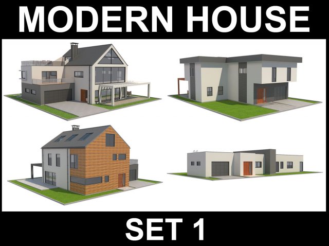 modern house set 1 3D Model .c4d .max .obj .3ds .fbx .stl .blend