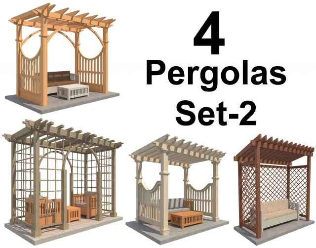 4 pergolas set 2 3D Model .c4d .max .obj .3ds .fbx .stl .blend