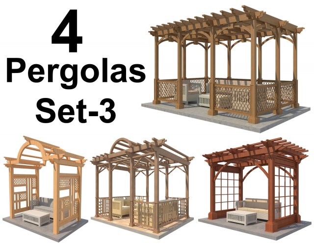4 pergolas set 3 3D मॉडल .c4d .max .obj .3ds .fbx .stl .blend 