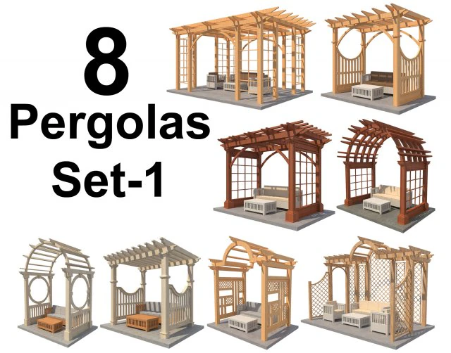 8 pergolas set 1 3D Model .c4d .max .obj .3ds .fbx .stl .blend
