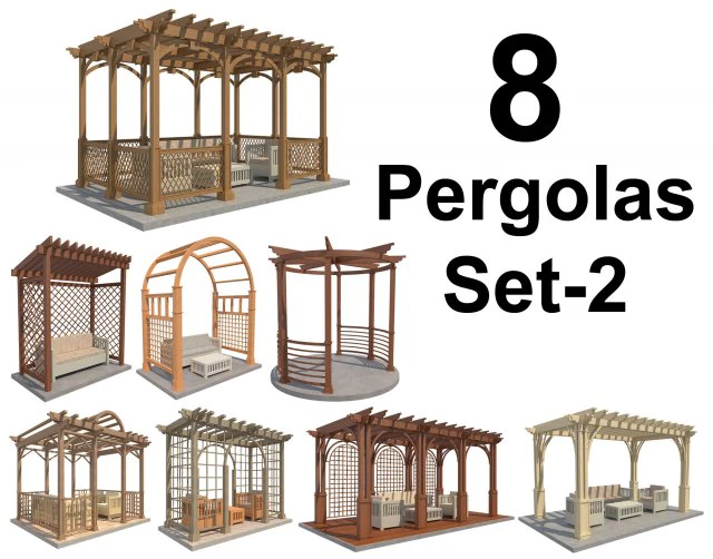 8 pergolas set 2 3D Model .c4d .max .obj .3ds .fbx .stl .blend 