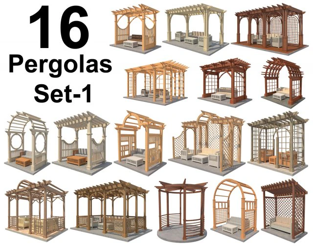 16 pergolas set 1 3D Model .c4d .max .obj .3ds .fbx .stl .blend 