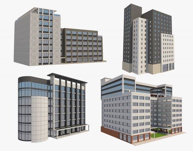 4 buildings set1 3D 모델 .c4d .max .obj .3ds .fbx .stl .blend 