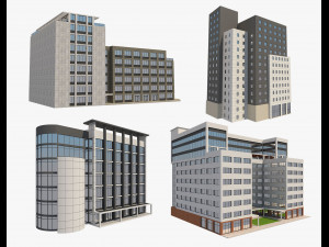 4 buildings set1 3D 모델