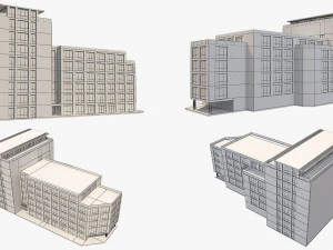 4 buildings set1 3D Model