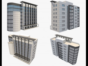 4 buildings set1 3D 모델