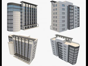 4 buildings set1 3D Model