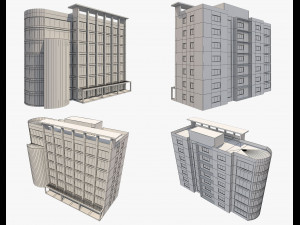 4 buildings set1 3D 모델