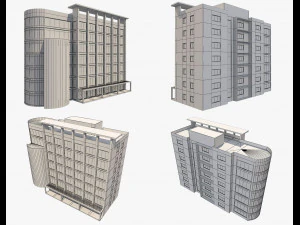 4 buildings set1 3D Model