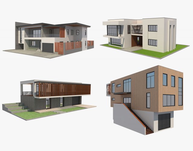 4 modern houses set2 Modelo 3D .c4d .max .obj .3ds .fbx .stl .blend 