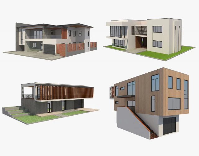 4 modern houses set2 3D Model .c4d .max .obj .3ds .fbx .stl .blend 