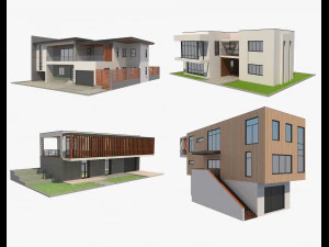 4 つのモダンな家セット 2 3Dモデル