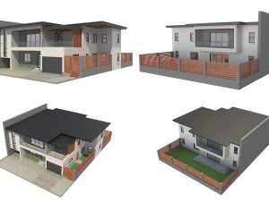 4 modern houses set2 3D Model