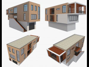 4 modern houses set2 3D Model