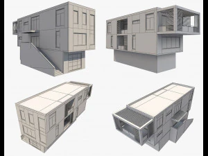 4 modern houses set2 3D Model
