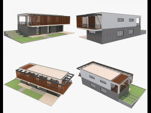 4 modern houses set2 3D Model