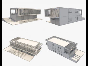 4 modern houses set2 3D Model