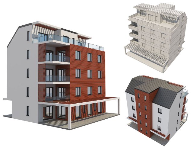 apartment house 1 3D Model .c4d .max .obj .3ds .fbx .stl .blend 