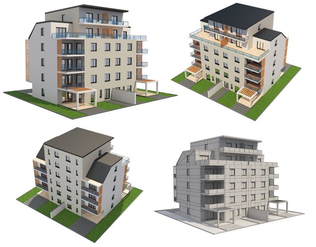 residential building 1 Model 3D .c4d .max .obj .3ds .fbx .stl .blend 