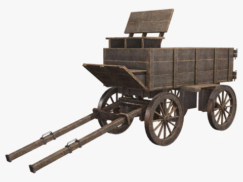 中世の木製荷車 3 3Dモデル
