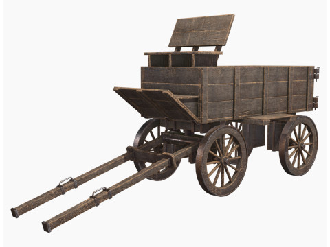 Середньовічний дерев'яний візок 3 3D Модель
