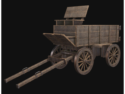 Середньовічний дерев'яний візок 3 3D Модель