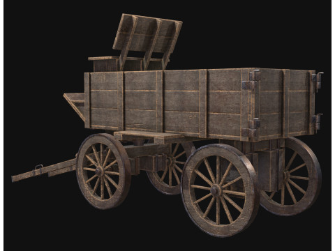 Середньовічний дерев'яний візок 3 3D Модель