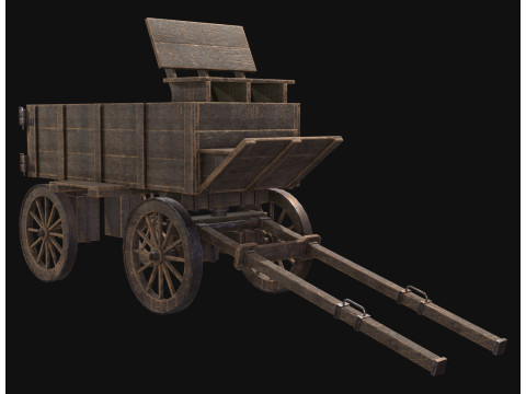 Середньовічний дерев'яний візок 3 3D Модель