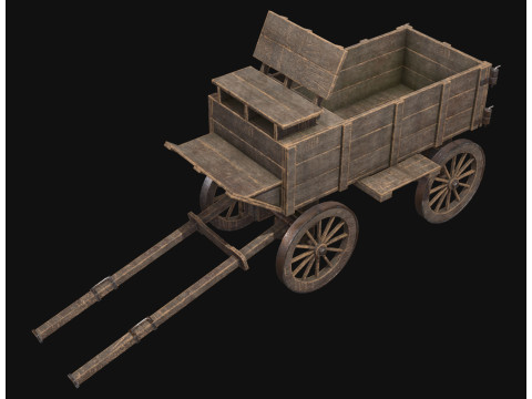 Середньовічний дерев'яний візок 3 3D Модель