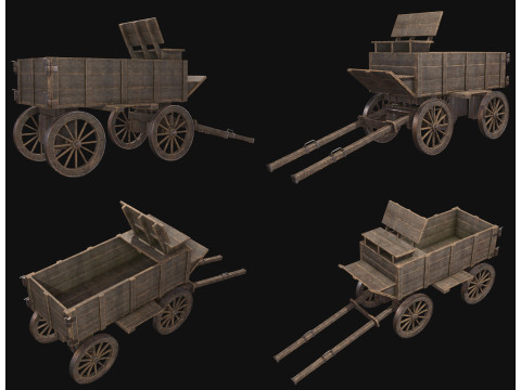 Середньовічний дерев'яний візок 3 3D Модель