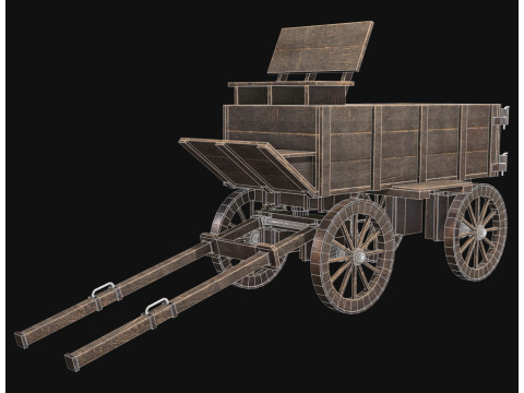 Середньовічний дерев'яний візок 3 3D Модель