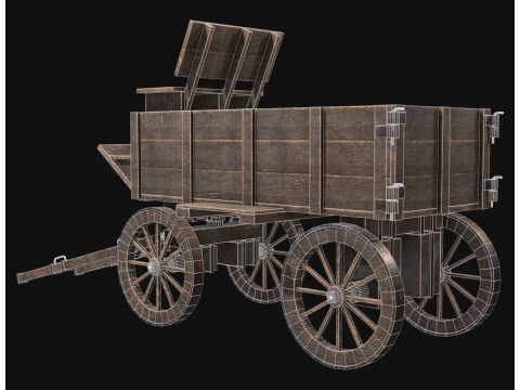 Середньовічний дерев'яний візок 3 3D Модель