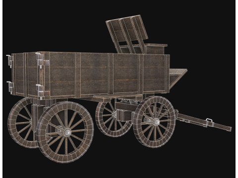 Середньовічний дерев'яний візок 3 3D Модель