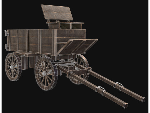 Середньовічний дерев'яний візок 3 3D Модель